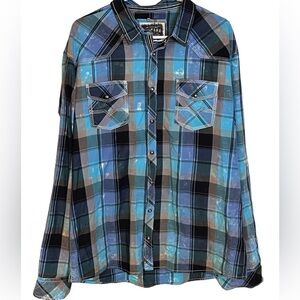 Buckle BKE Vintage Mens Pearl Snap Shirt Size XL Plaid Long Sleeve Embroidered